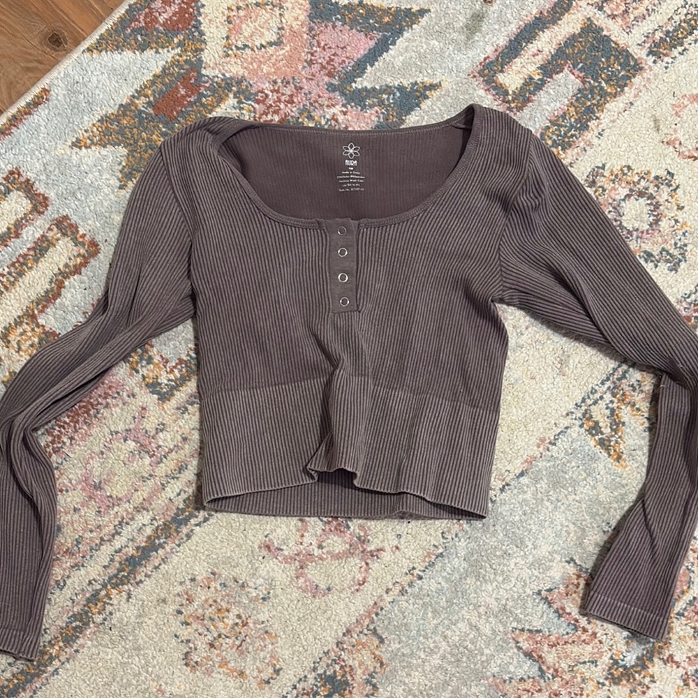 Women's Ribbed Long Sleeve Top - Gray